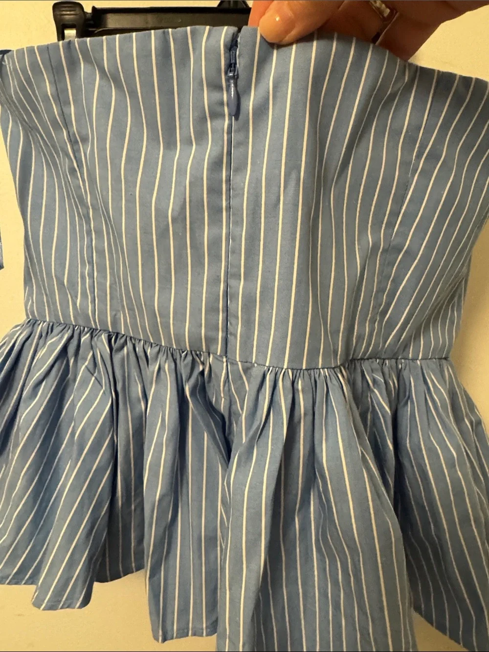 J.Crew Light Blue Striped Strapless Peplum Top Size 4